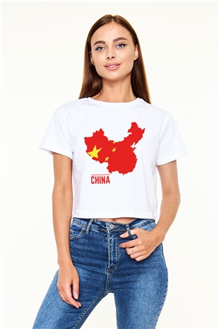 Çin Beyaz Croptop Tişört