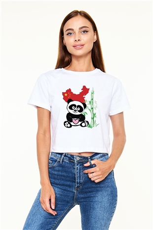 Çin Beyaz Croptop Tişört