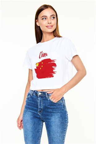 Çin Beyaz Croptop Tişört