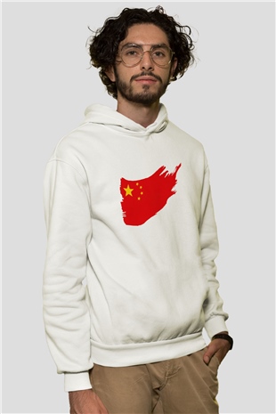 Çin Beyaz Unisex Kapşonlu Sweatshirt