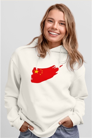 Çin Beyaz Unisex Kapşonlu Sweatshirt