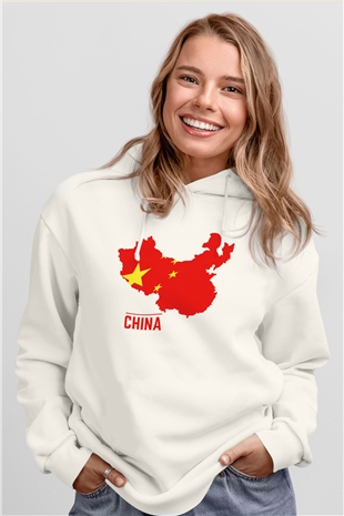 Çin Beyaz Unisex Kapşonlu Sweatshirt