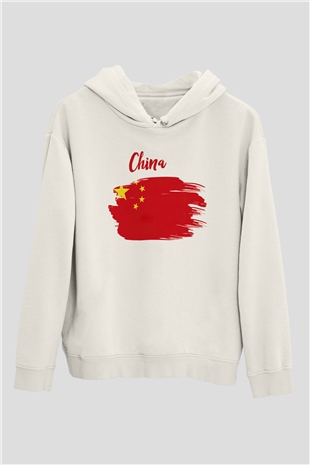 Çin Beyaz Unisex Kapşonlu Sweatshirt