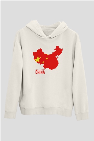 Çin Beyaz Unisex Kapşonlu Sweatshirt