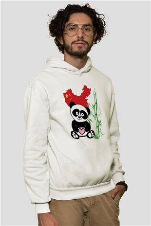 Çin Beyaz Unisex Kapşonlu Sweatshirt