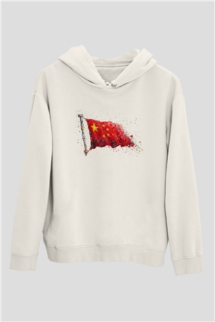 Çin Beyaz Unisex Kapşonlu Sweatshirt