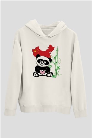 Çin Beyaz Unisex Kapşonlu Sweatshirt