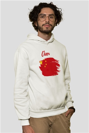 Çin Beyaz Unisex Kapşonlu Sweatshirt