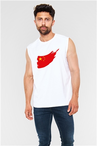 Çin Beyaz Unisex Kolsuz Tişört