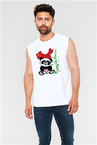 Çin Beyaz Unisex Kolsuz Tişört