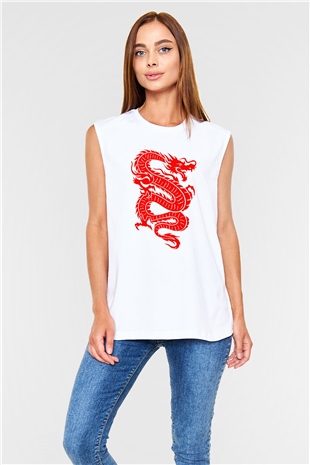 Çin Beyaz Unisex Kolsuz Tişört