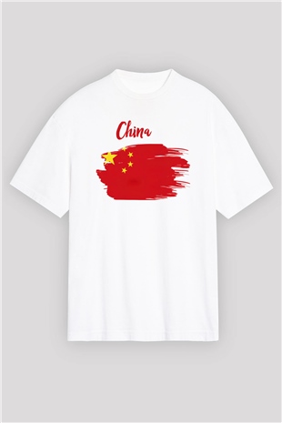 Çin Beyaz Unisex Oversize Tişört T-Shirt