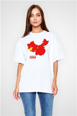 Çin Beyaz Unisex Oversize Tişört T-Shirt