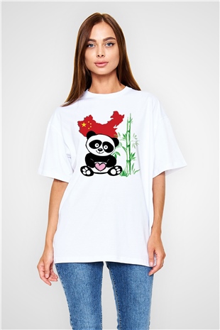 Çin Beyaz Unisex Oversize Tişört T-Shirt