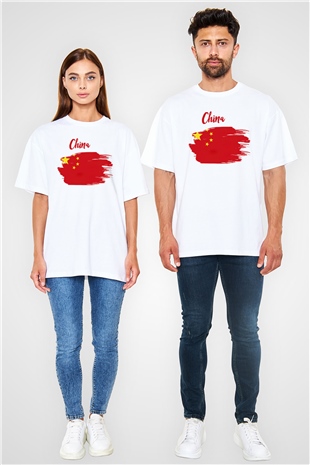 Çin Beyaz Unisex Oversize Tişört T-Shirt