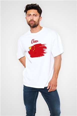 Çin Beyaz Unisex Oversize Tişört T-Shirt