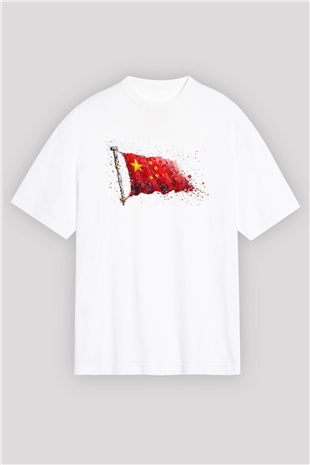 Çin Beyaz Unisex Oversize Tişört T-Shirt