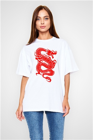 Çin Beyaz Unisex Oversize Tişört T-Shirt