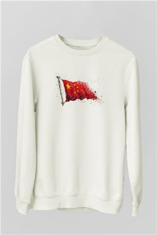 Çin Beyaz Unisex Sweatshirt