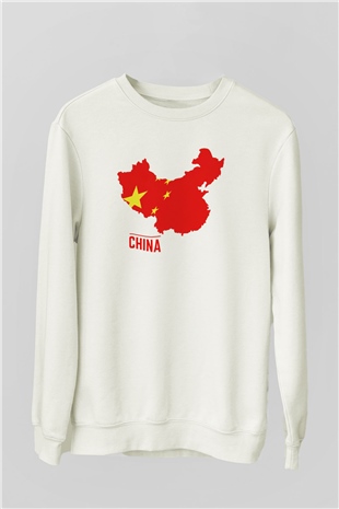 Çin Beyaz Unisex Sweatshirt