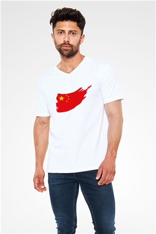 Çin Beyaz Unisex V Yaka Tişört T-Shirt