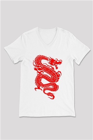 Çin Beyaz Unisex V Yaka Tişört T-Shirt
