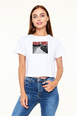 Çin Seddi Beyaz  Crop Top Tişört