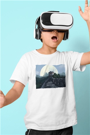 Çin Seddi Beyaz Unisex Çocuk Tişört