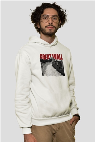 Çin Seddi Beyaz Unisex Hoodie