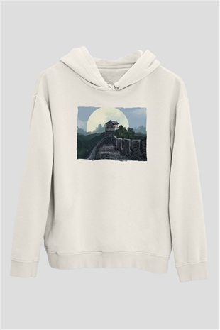 Çin Seddi Beyaz Unisex Hoodie