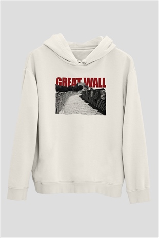 Çin Seddi Beyaz Unisex Hoodie