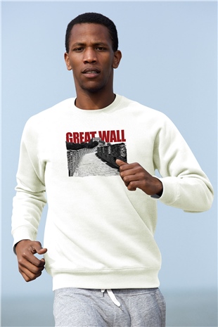 Çin Seddi Beyaz Unisex Sweatshirt