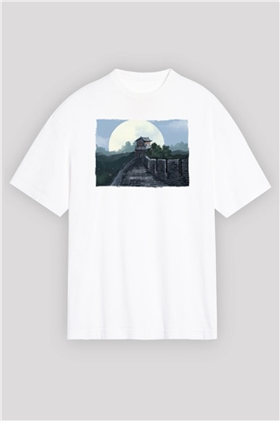 Çin Seddi Beyaz Oversize Tişört Oversize T-shirt - TişörtFabrikası
