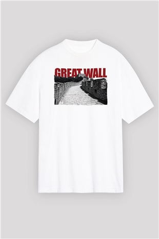 Çin Seddi Beyaz Oversize Tişört Oversize T-shirt - TişörtFabrikası