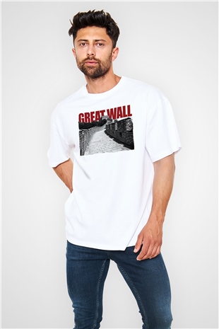 Çin Seddi Beyaz Oversize Tişört Oversize T-shirt - TişörtFabrikası