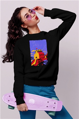 Çin Seddi Siyah Unisex Sweatshirt