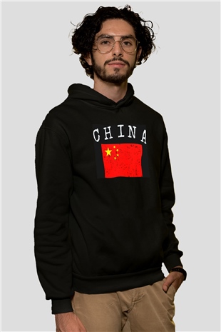 Çin Siyah Unisex Hoodie