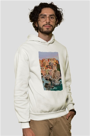 Cinque Terre Beyaz Unisex Hoodie