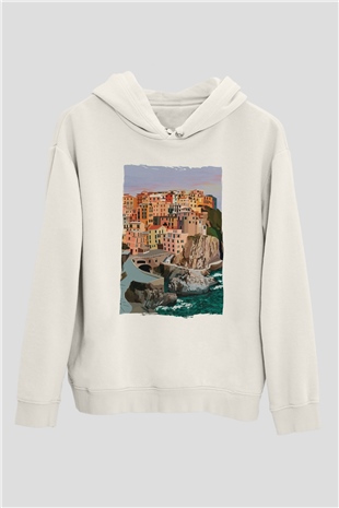 Cinque Terre Beyaz Unisex Hoodie