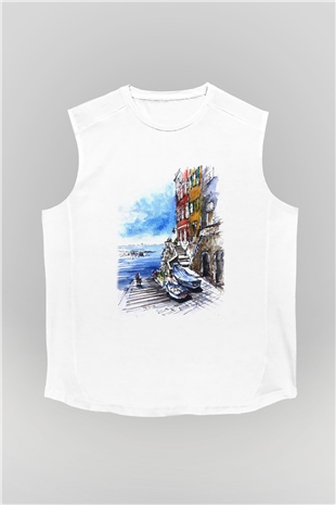 Cinque Terre Beyaz Unisex Kolsuz Tişört