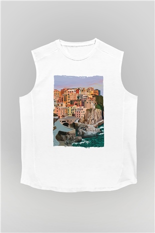 Cinque Terre Beyaz Unisex Kolsuz Tişört