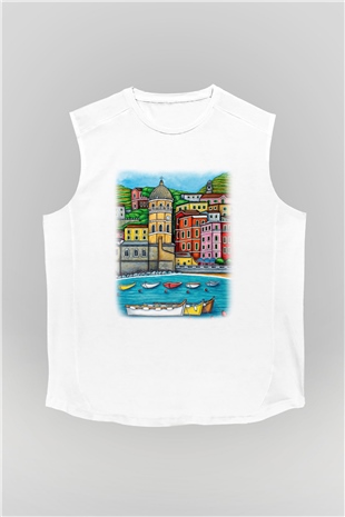 Cinque Terre Beyaz Unisex Kolsuz Tişört