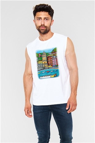 Cinque Terre Beyaz Unisex Kolsuz Tişört