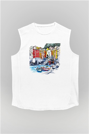 Cinque Terre Beyaz Unisex Kolsuz Tişört