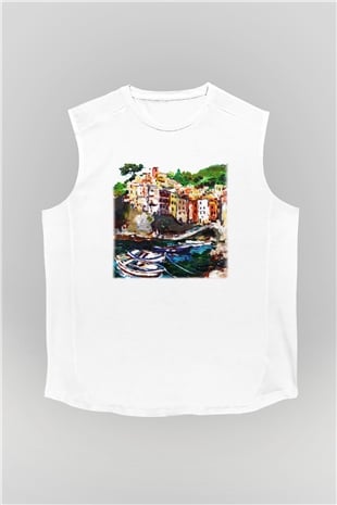 Cinque Terre Beyaz Unisex Kolsuz Tişört