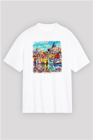 Cinque Terre Beyaz Unisex Oversize Tişört T-Shirt