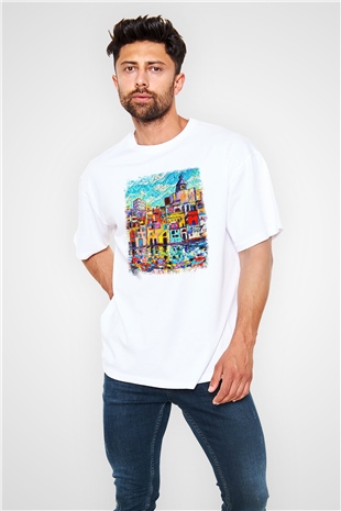 Cinque Terre Beyaz Unisex Oversize Tişört T-Shirt