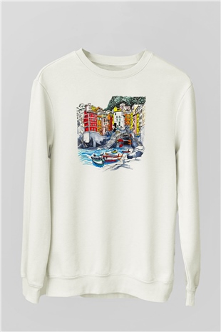 Cinque Terre Beyaz Unisex Sweatshirt