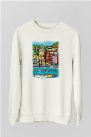 Cinque Terre Beyaz Unisex Sweatshirt