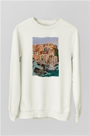 Cinque Terre Beyaz Unisex Sweatshirt